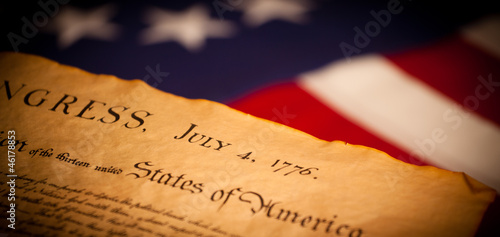 United States Declaration of Independence on flag background photo