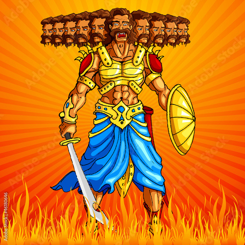 vector illustration of ravana and burning lanka photo