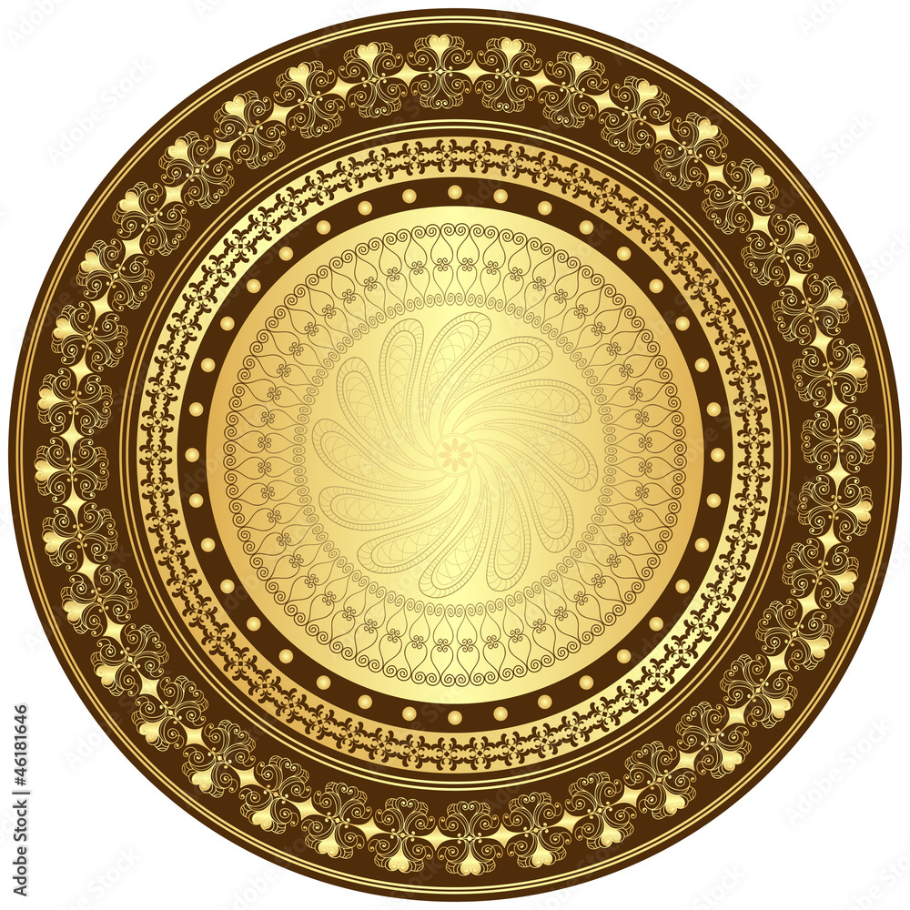 Fototapeta premium Gold and brown round frame