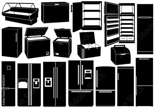 Set of different refrigerators