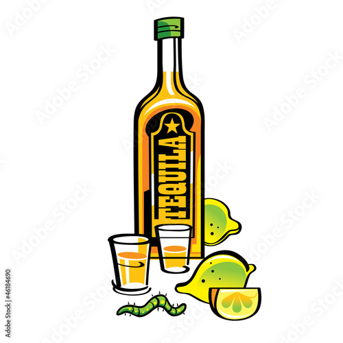 Tequila with lemons and caterpillar