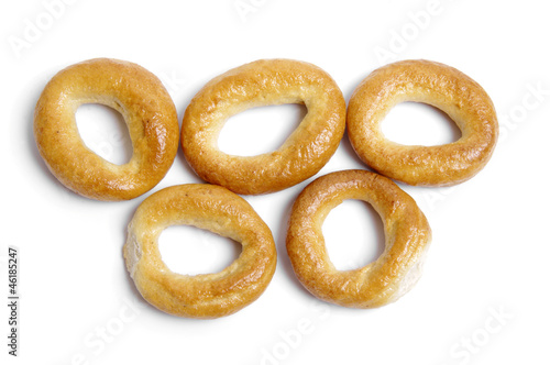 Small bread ring crackers on white