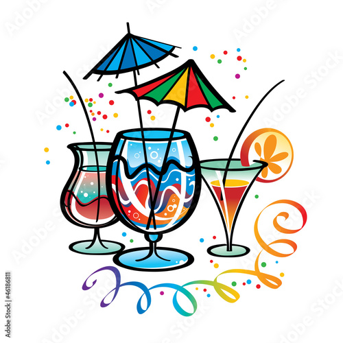 Three glasses with different cocktails