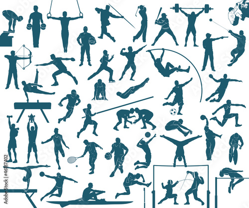 Athlete silhouettes set - sports vector illustration