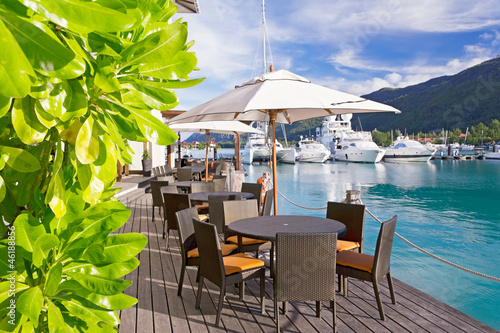 Cozy restaurant on decking by the beautiful marina
