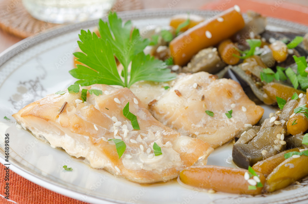 cod in beer marinade with vegetables cod in beer marinade with vegetables