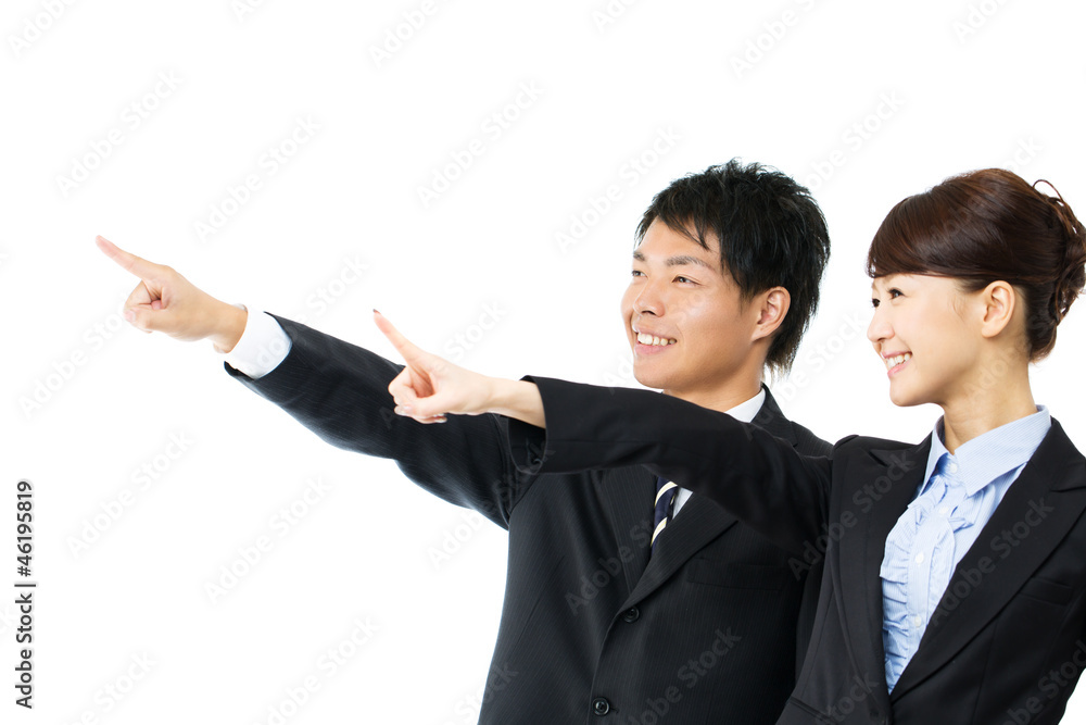 Young asian smiling business woman and businessman Young asian smiling business woman and businessman