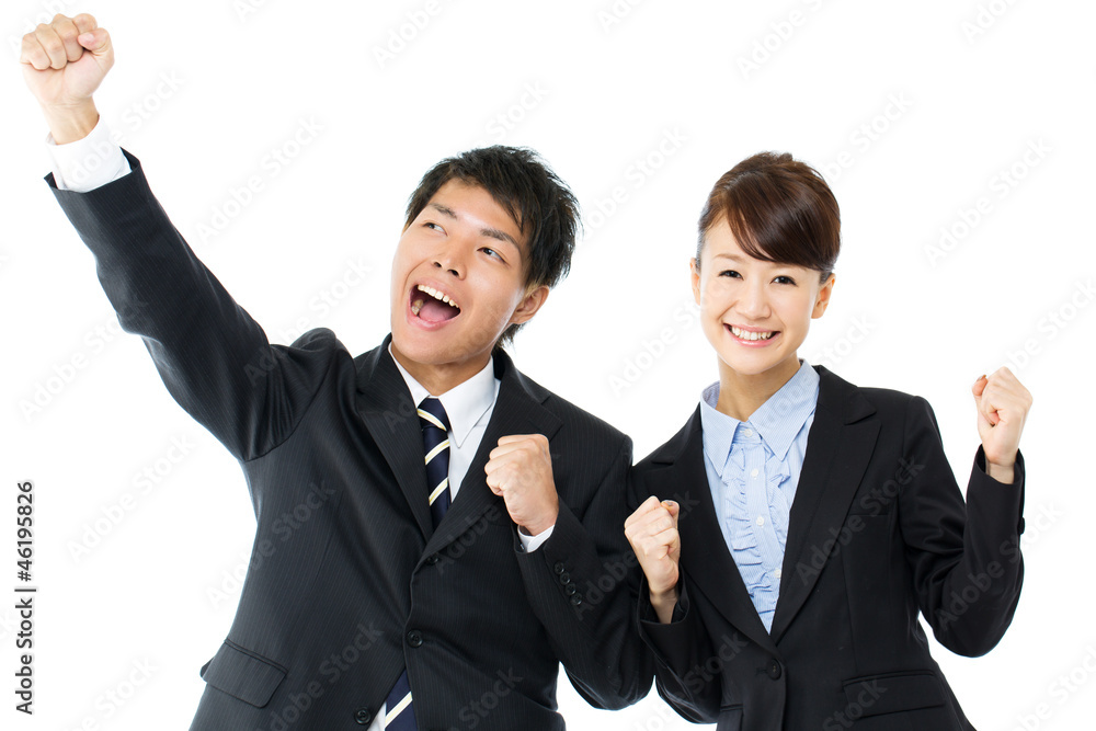 Young asian smiling business woman and businessman Young asian smiling business woman and businessman