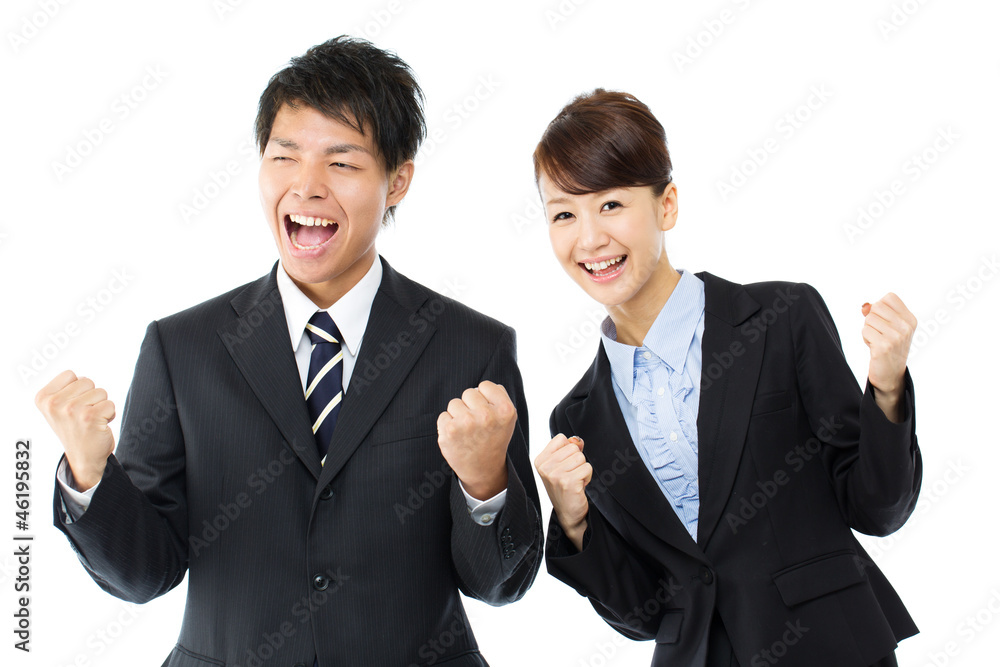 Young asian smiling business woman and businessman Young asian smiling business woman and businessman