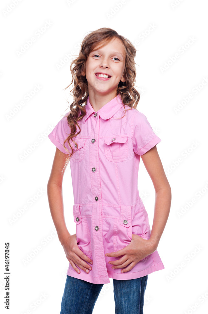modern little girl in pink shirt modern little girl in pink shirt