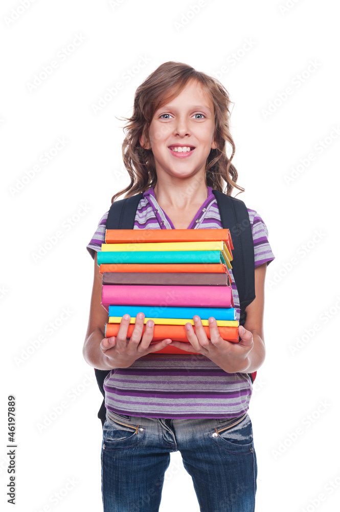 smiley little student holding some books smiley little student holding some books