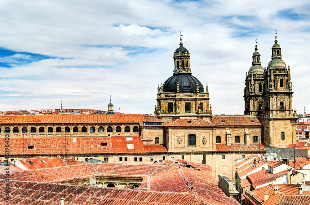 view over roofs to the University Pontifica of Salamanca, Spain