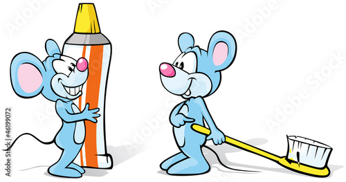 two mice with toothpaste and toothbrush illustration