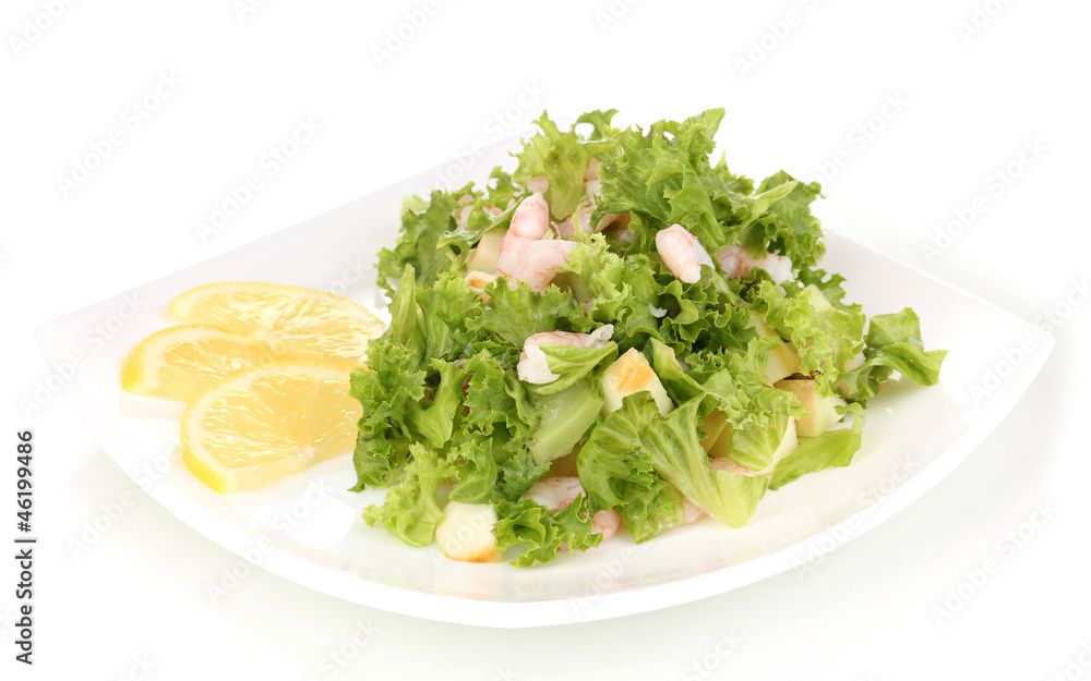 Delicious marinated shrimp in plate isolated on white Delicious marinated shrimp in plate isolated on white