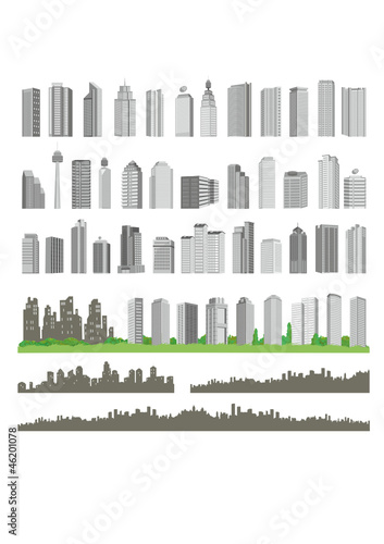 realistic vector buildings, skyscrapers
