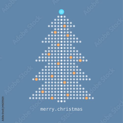 Futuristic Christmas tree with dots and orange bulbs, vector