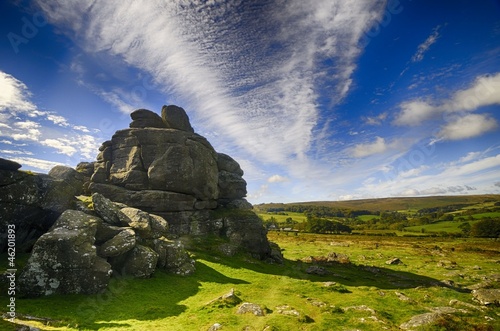 Houndtor in Dartmoor, Devon, England on a sunny day in Autumn.