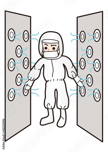 エアーシャワーを浴びる人のイラスト