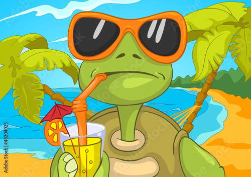 Funny Turtle Drinking Cocktail.