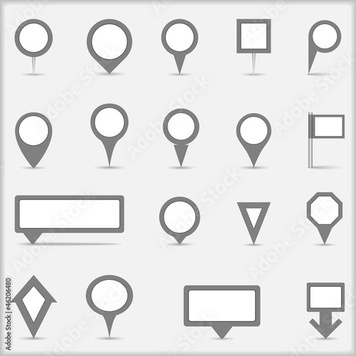 Collection of simple gray map marker