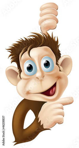 Happy cartoon monkey pointing