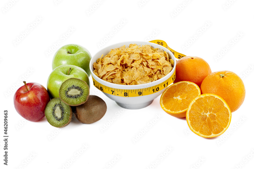 fruits and corn flakes bowl