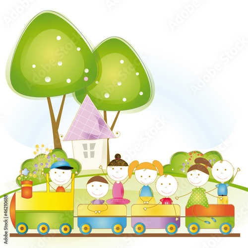 Happy kids in train