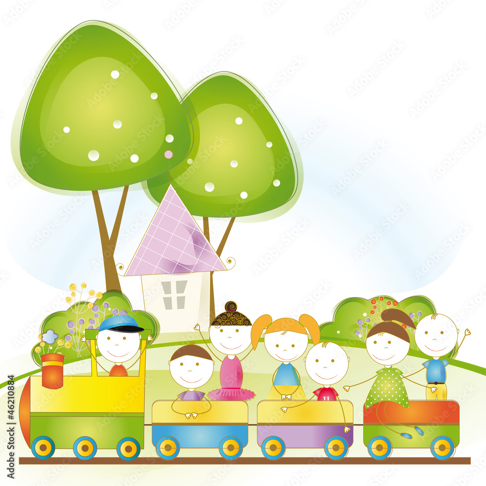 Obraz premium Happy kids in train