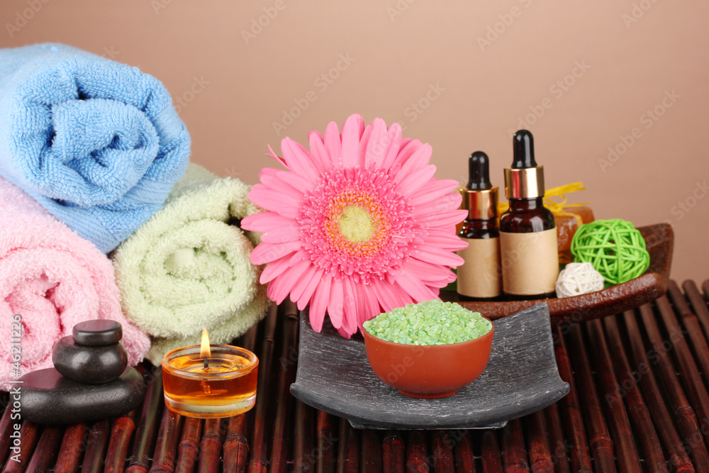 spa setting on brown background spa setting on brown background