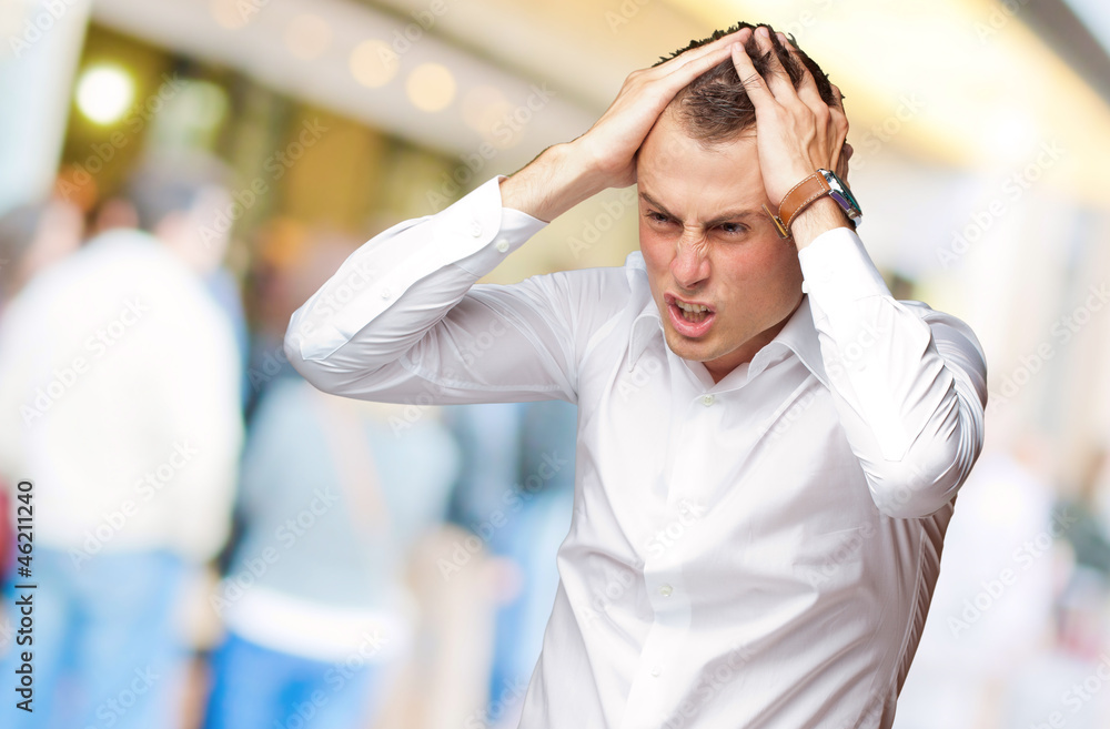 Obraz premium Portrait Of Stressed And Suffering Man