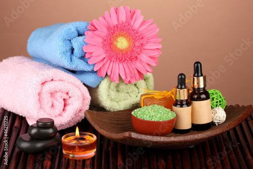 spa setting on brown background