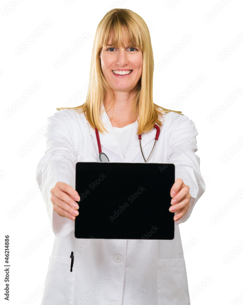 Happy Doctor Showing Digital Tablet Happy Doctor Showing Digital Tablet