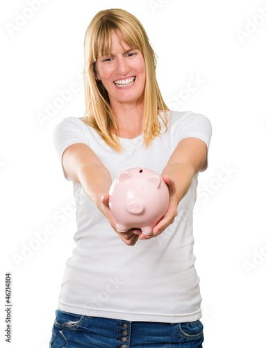 Woman Holding Piggybank