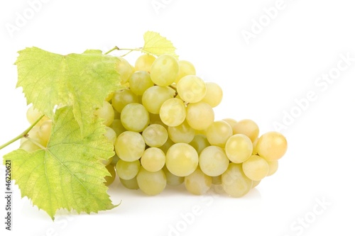 Fresh green grapes with leaves