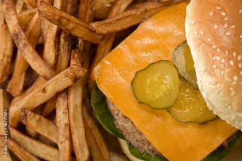 hamburger with  potato fries