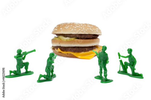 hamburger with military toy soldiers