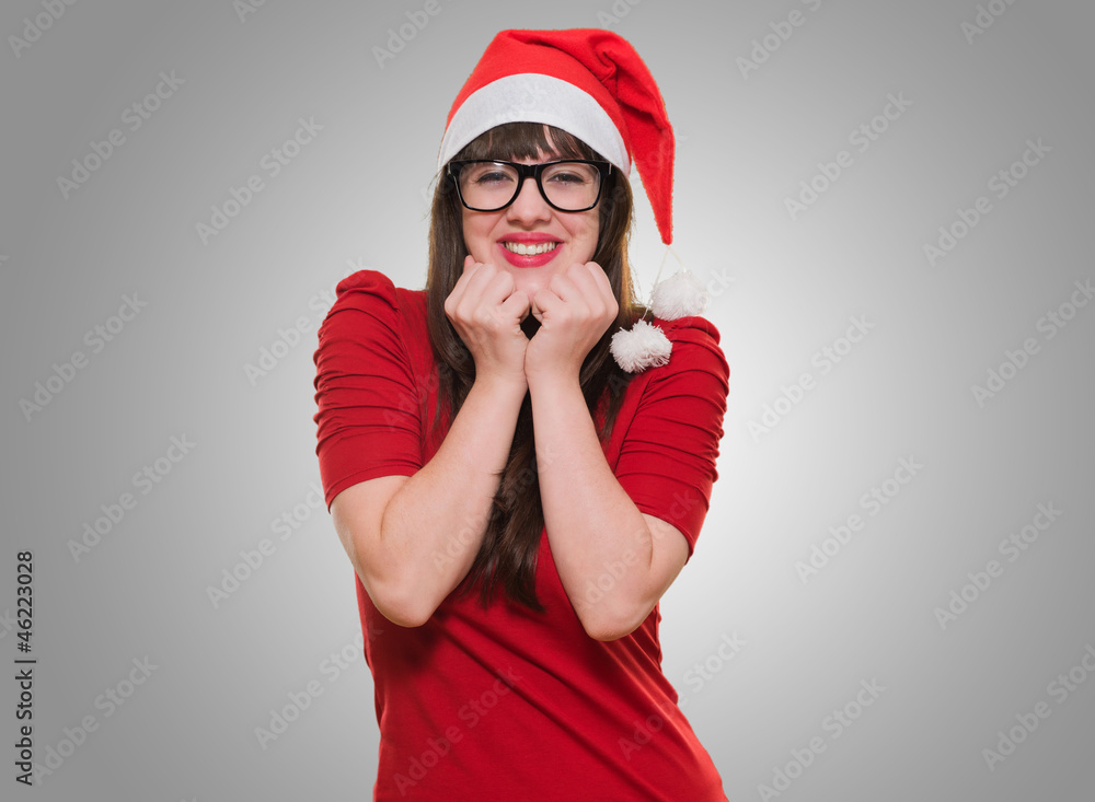 excited christmas woman wearing glasses excited christmas woman wearing glasses