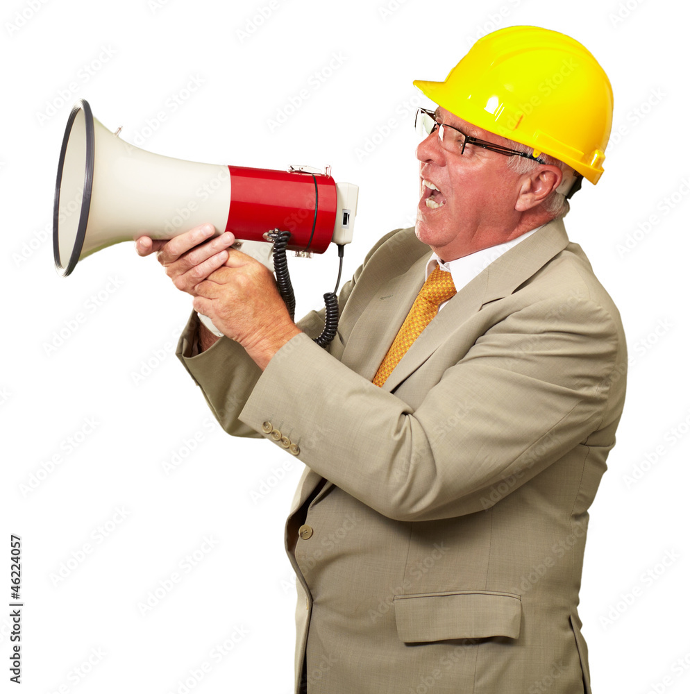 Fototapeta premium Senior Worker Shouting With Megaphone