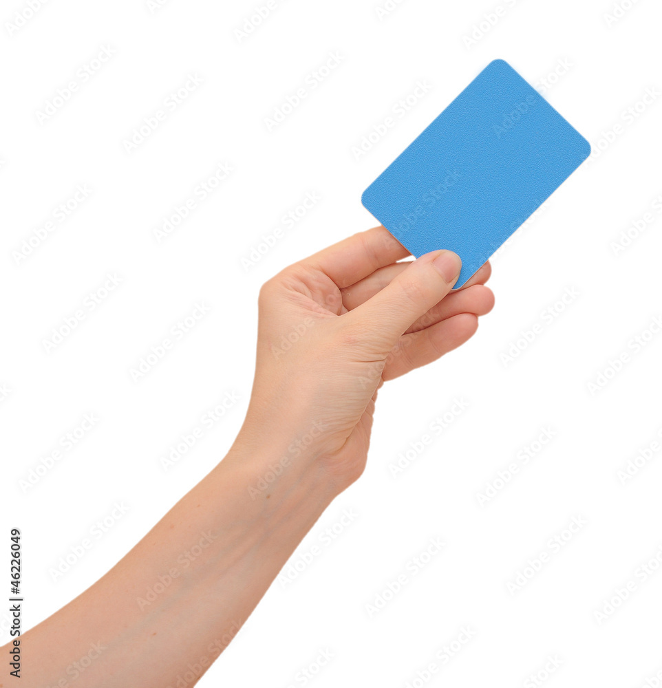 Woman's hand hold blank card isolated over white Woman's hand hold blank card isolated over white
