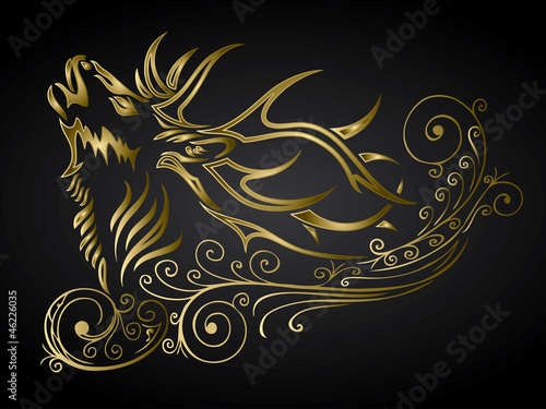 Golden ornamented deer decoration