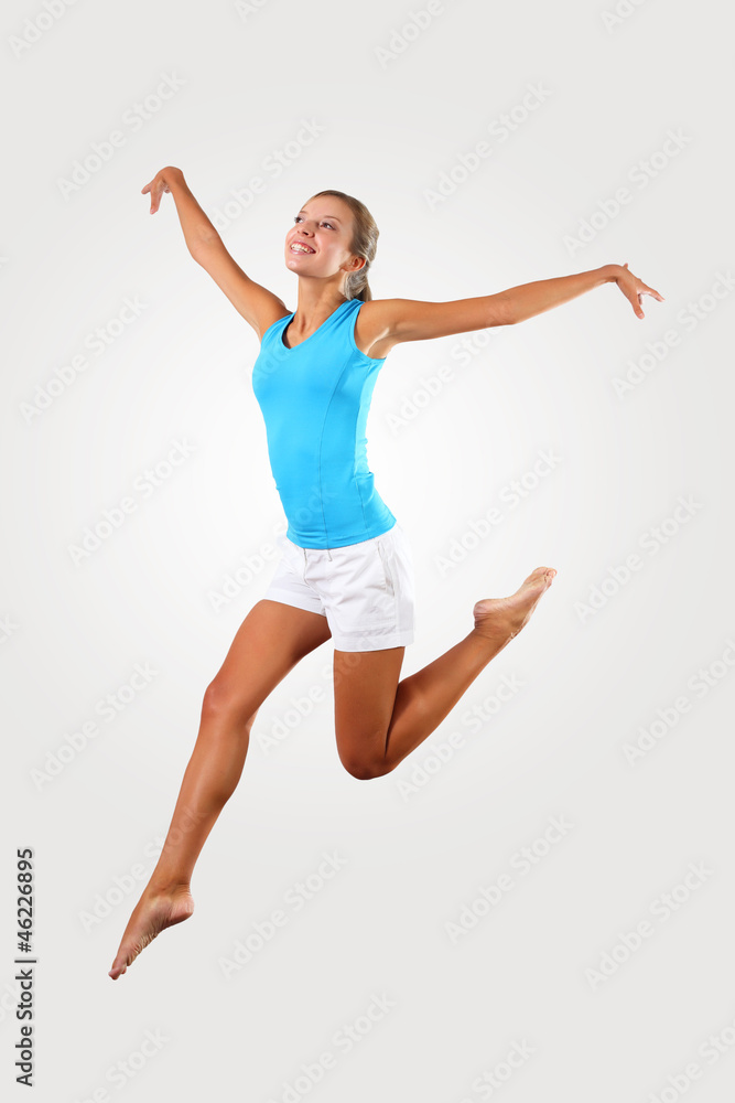 fitness woman jumping excited