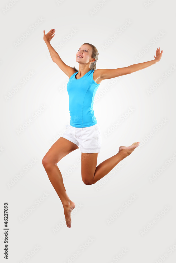 fitness woman jumping excited