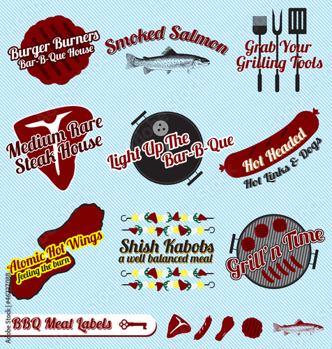 Vector Set: Vintage BBQ and Meats Labels and Icons