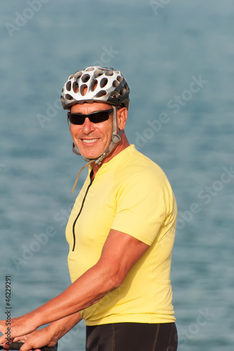 Senior man wearing a cyclist gear