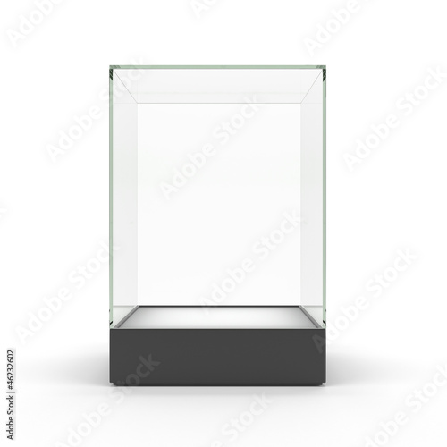 Empty glass showcase for exhibit isolated photo