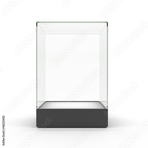 Empty glass showcase for exhibit isolated