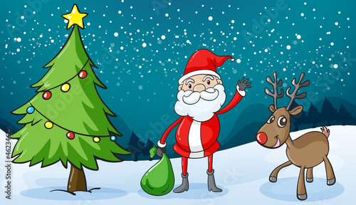a reindeer and santaclause