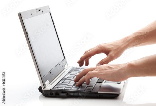 operating a laptop
