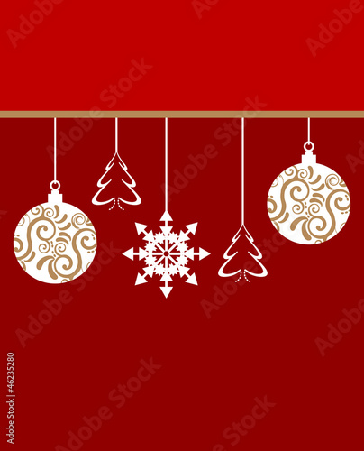 Cartolina natalizia rossa con decorazioni
