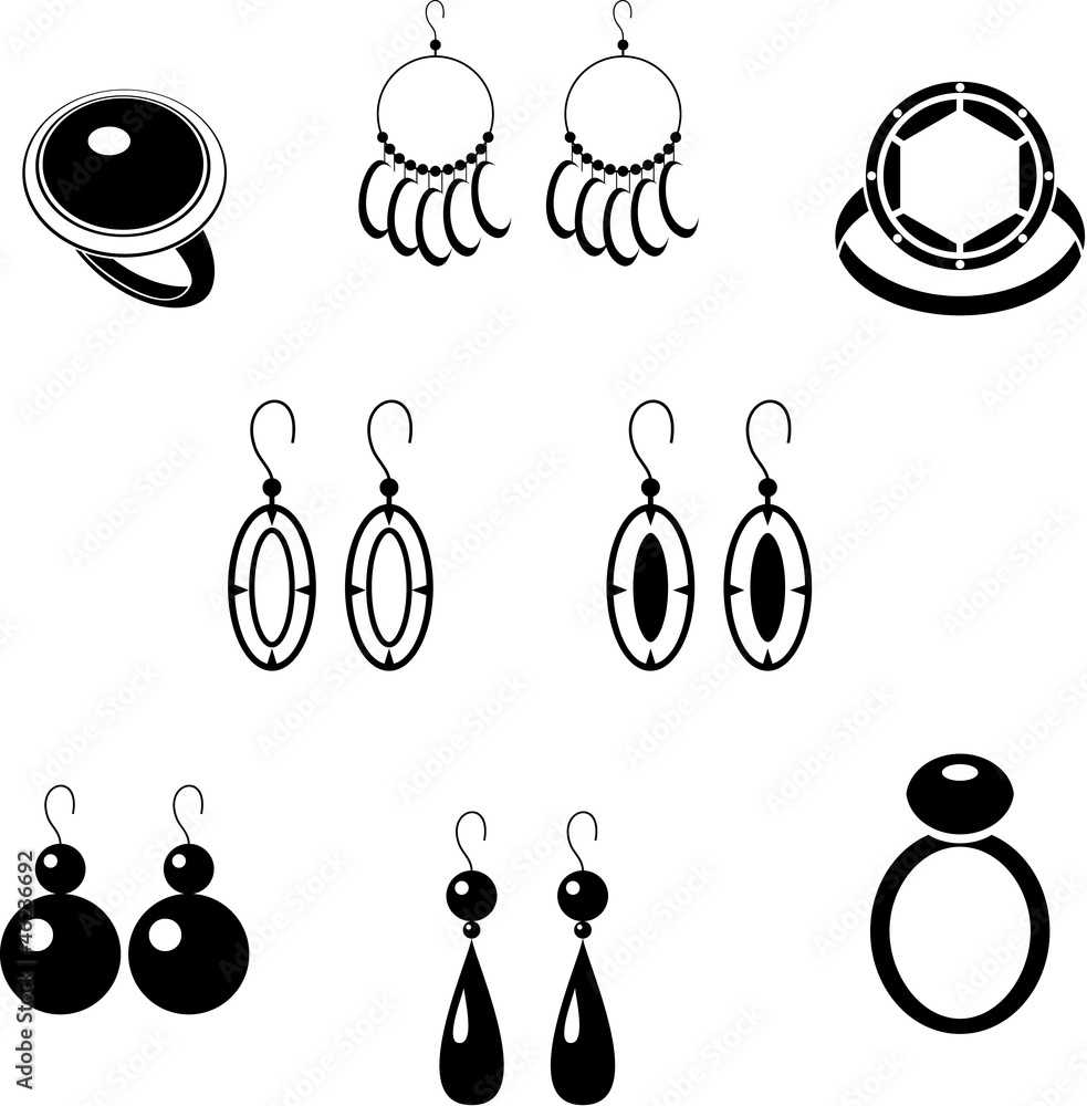 Set of black icons with jewelry Set of black icons with jewelry
